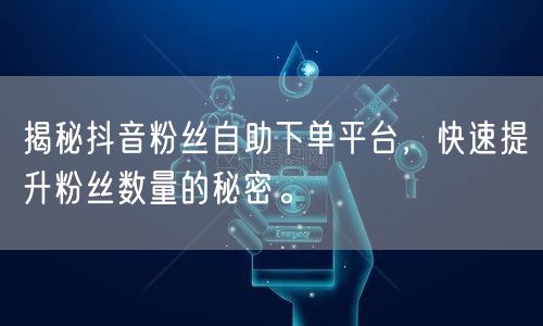 揭秘抖音粉丝自助下单平台，快速提升粉丝数量的秘密。