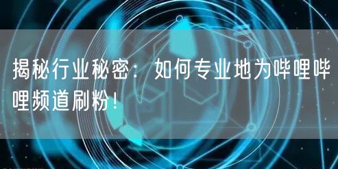 揭秘行业秘密：如何专业地为哔哩哔哩频道刷粉！