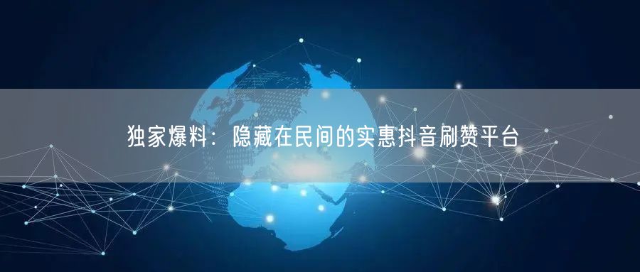 独家爆料：隐藏在民间的实惠抖音刷赞平台