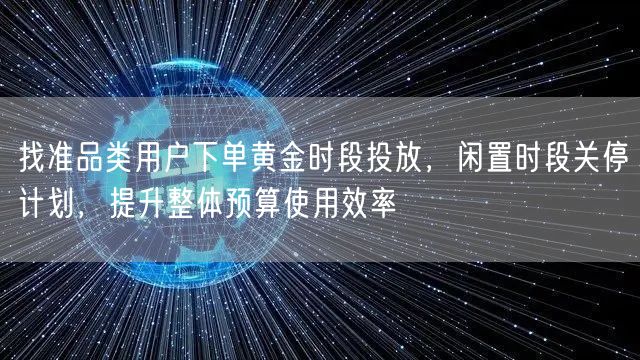 找准品类用户下单黄金时段投放,闲置时段关停计划,提升整体预算使用效率
